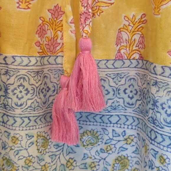 Dolma Women's Blouse S/M Indian Hand Block Print Top 100% Cotton Bell Sleeves - Picture 5 of 12